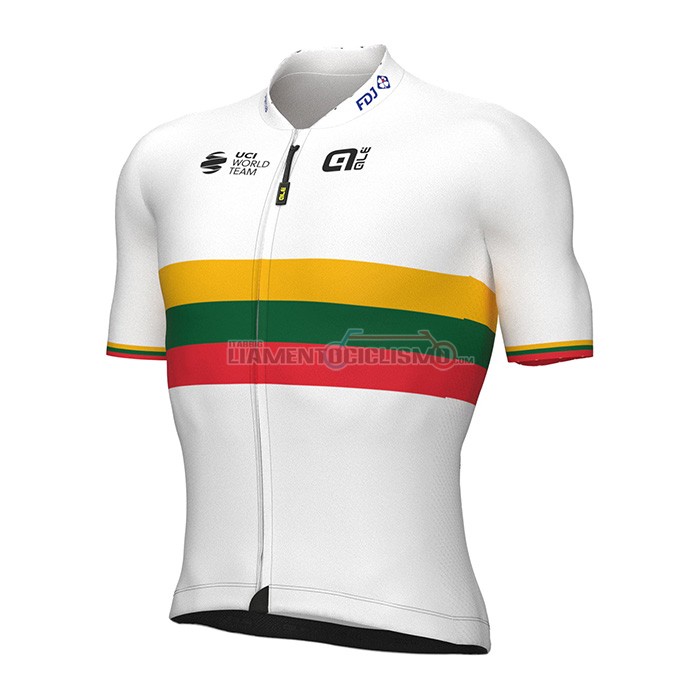 Abbigliamento Ciclismo Groupama FDJ Manica Corta 2022 Bianco Giallo Verde Rosso